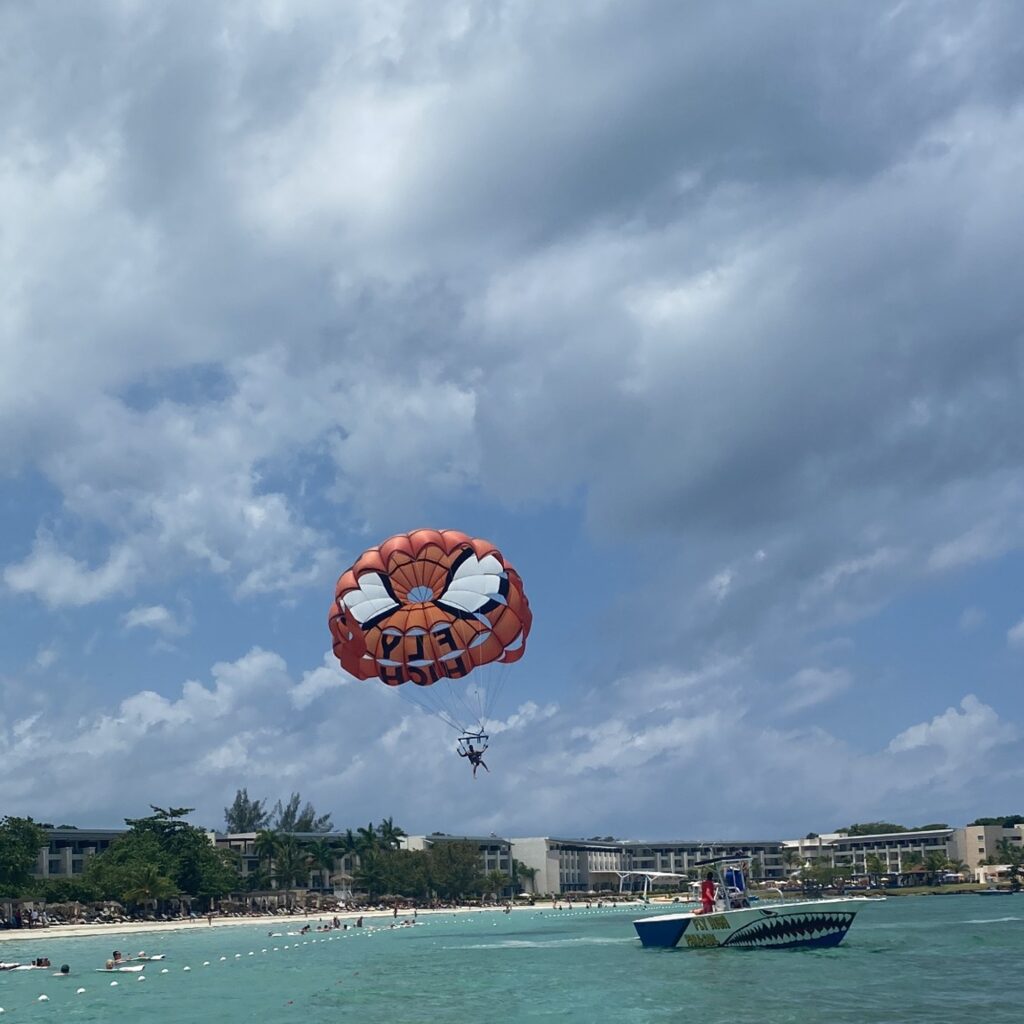 Parasailing over Seven Mile Beach Jamaica in Negril