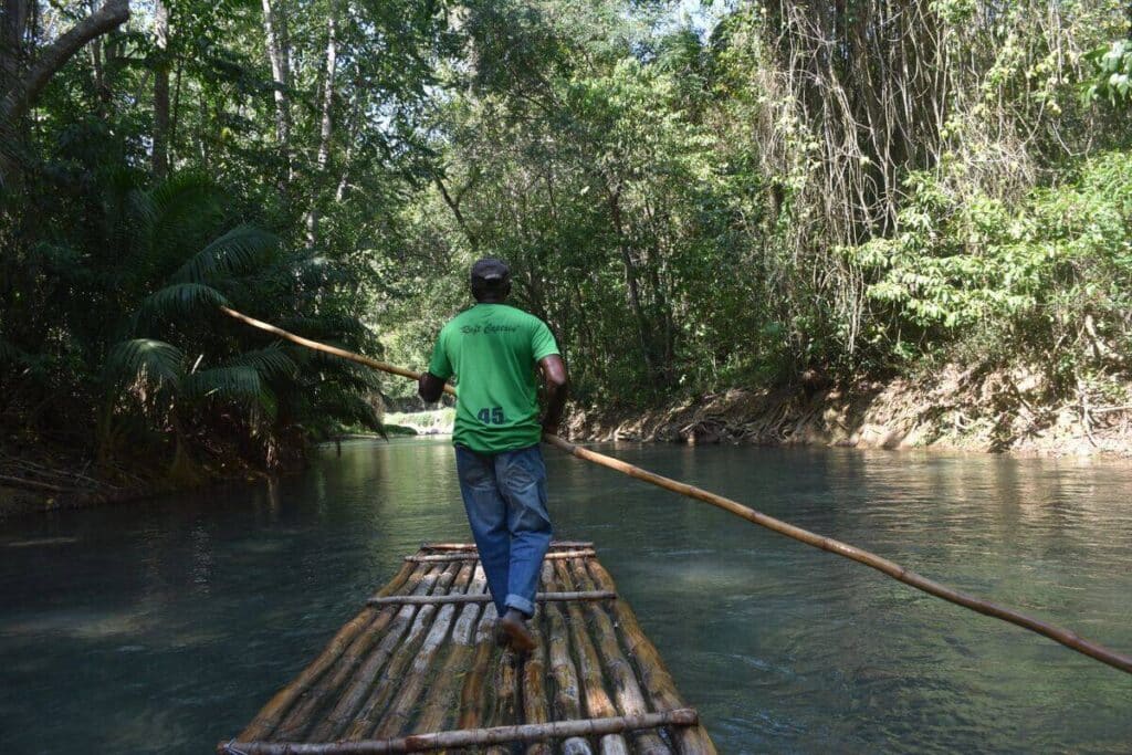 Bamboo raft captain on the Martha Brae River Trelawny Jamaica