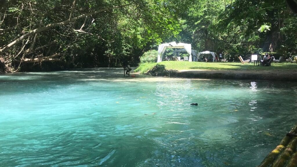 Turquoise waters of the White River at Calypso Rafting, Ocho Rios Jamaica